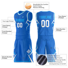 Custom Blue Basketball Uniform Print Name Number Athletic V Neck Mesh Jersey Design Your Own