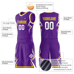 Custom Purple Basketball Uniform Print Name Number Athletic V Neck Mesh Jersey Design Your Own