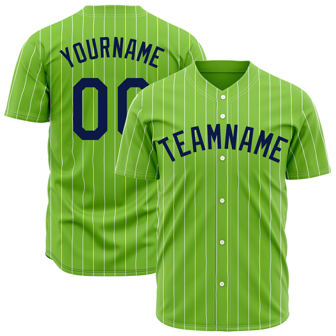 Custom Pinstripe Neon Green Full Button Down Mesh Fans Special Edition Authentic Baseball Jersey