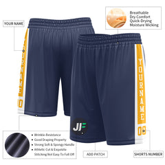 Custom Navy Mesh Sports Basketball Shorts with Side Pockets