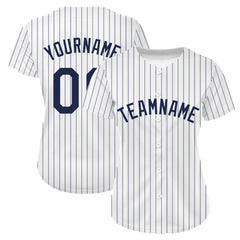 Custom Navy Full Pinstripe Button Down Mesh Fans Special Edition Authentic Baseball Jersey