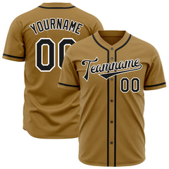 Custom Old Gold Full Button Down Mesh Fans Special Edition Authentic Baseball Jersey