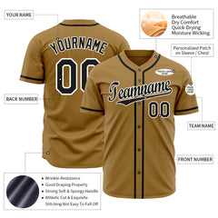 Custom Old Gold Full Button Up Mesh Fans Special Edition Authentic Baseball Jersey