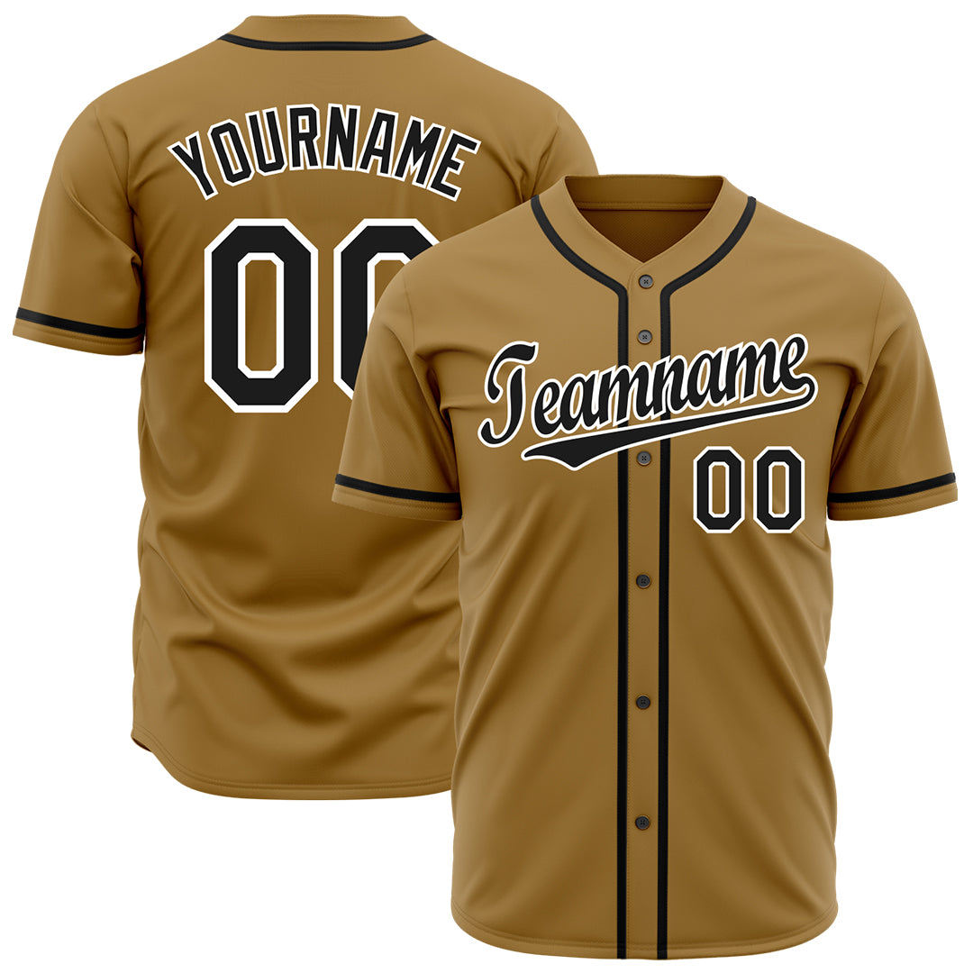 Custom Old Gold Full Button Up Mesh Fans Special Edition Authentic Baseball Jersey