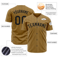 Custom Pinstripe Old Gold Full Button Down Mesh Fans Special Edition Authentic Baseball Jersey