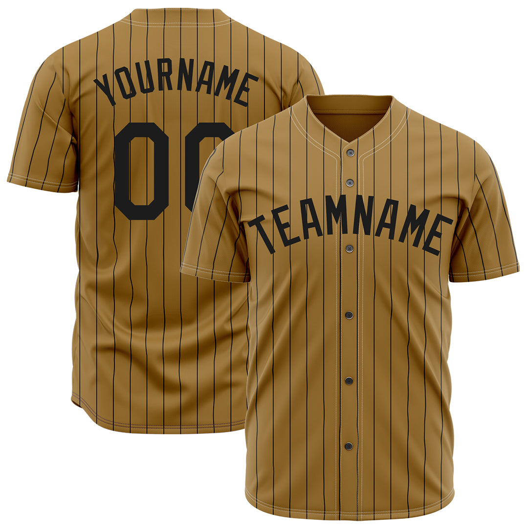 Custom Pinstripe Old Gold Full Button Down Mesh Fans Special Edition Authentic Baseball Jersey