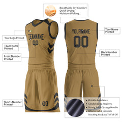 Custom Old Gold Basketball Uniform For Adult Youth Fans Mesh Jersey