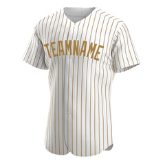 Custom Old Gold Pinstripe Full Button Down Mesh Fans Special Edition Authentic Baseball Jersey