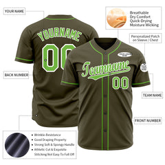 Custom Olive Full Button Up Mesh Fans Special Edition Authentic Baseball Jersey