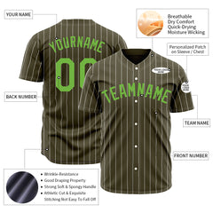 Custom Pinstripe Olive Full Button Down Mesh Fans Special Edition Authentic Baseball Jersey