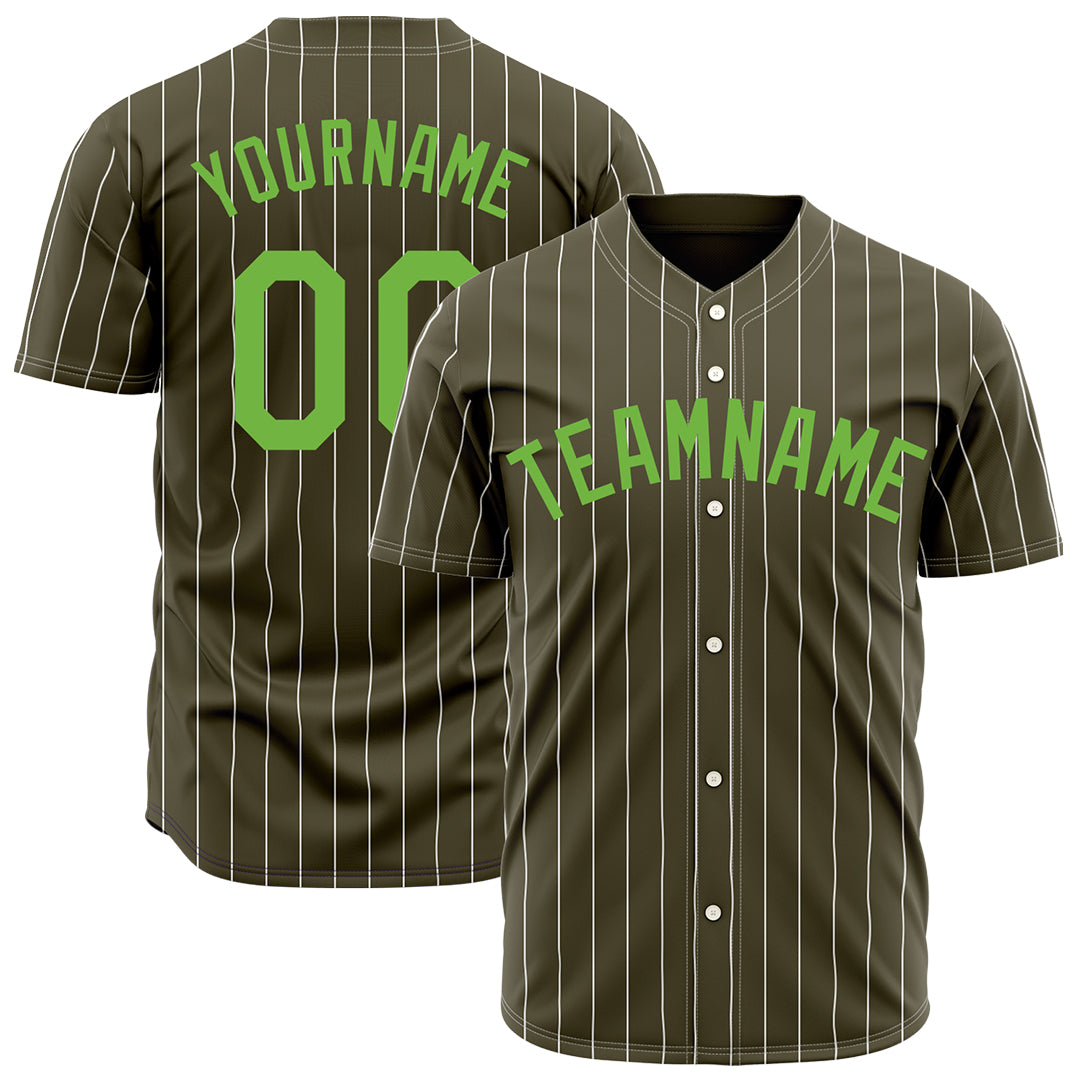 Custom Pinstripe Olive Full Button Down Mesh Fans Special Edition Authentic Baseball Jersey