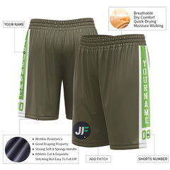 Custom Olive Mesh Sports Basketball Shorts with Side Pockets