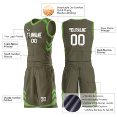 Custom Olive Basketball Uniform For Adult Youth Fans Mesh Jersey