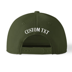 Custom Olive Green Print Logo Text Adjustable Snapback Cotton Twill Hat