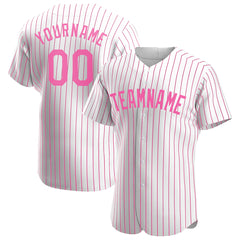 Custom Pink Pinstripe Full Button Down Mesh Fans Special Edition Authentic Baseball Jersey