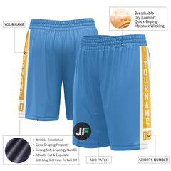 Custom Powder Blue Mesh Sports Basketball Shorts with Side Pockets