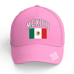 Custom Pink Baseball Cap Mexico Flag Adjustable Hat