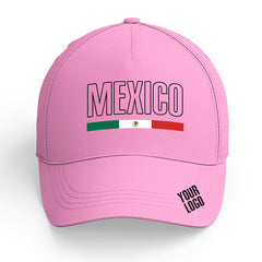 Custom Pink Baseball Cap Mexican Flag Adjustable Hat for Men and Women