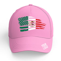 Custom Pink Baseball Cap Mexican Flag Adjustable Hat for Men and Women