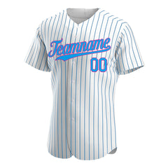 Custom Blue Pinstripe Baseball Jersey Stitched Authentic Button Down Vintage Shirt