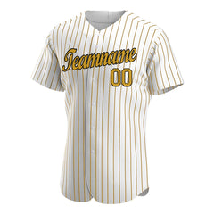 Custom Gold Pinstripe Baseball Jersey Authentic Button Down Vintage White Shirt