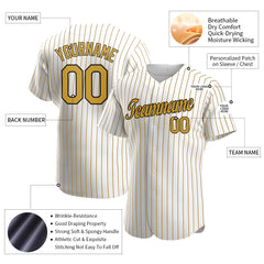 Custom Gold Pinstripe Baseball Jersey Authentic Button Down Vintage White Shirt