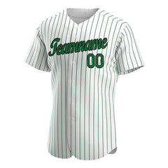 Custom Green Pinstripe Baseball Jersey Authentic Button Down Vintage White Shirt