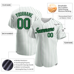 Custom Green Pinstripe Baseball Jersey Authentic Button Down Vintage White Shirt