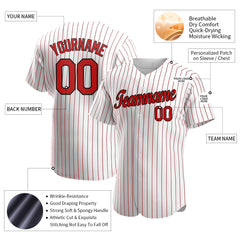 Custom Red Pinstripe Baseball Jersey Authentic Button Down Vintage White Shirt