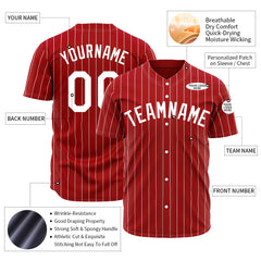 Custom Pinstripe Red Full Button Down Mesh Fans Special Edition Authentic Baseball Jersey