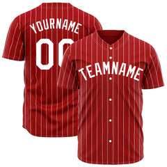 Custom Pinstripe Red Full Button Down Mesh Fans Special Edition Authentic Baseball Jersey