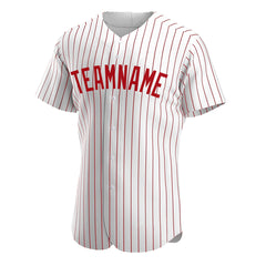 Custom Red Pinstripe Full Button Down Mesh Fans Special Edition Authentic Baseball Jersey