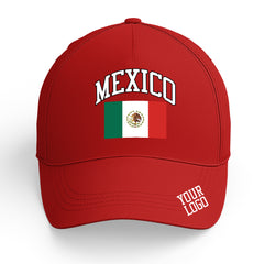 Custom Red Baseball Cap Mexico Flag Adjustable Hat