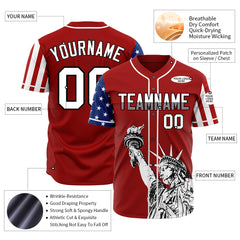 Custom Red National USA Flag Two Tone Authentic Vintage Baseball Jersey