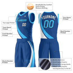 Custom Royal Basketball Uniform Print Athletic V Neck Mesh Jersey