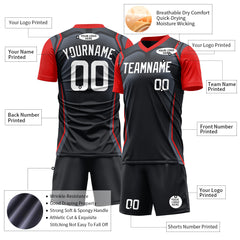 Custom Black Red Split Fashion Soccer Uniform Training Outfit Sportswear Jersey