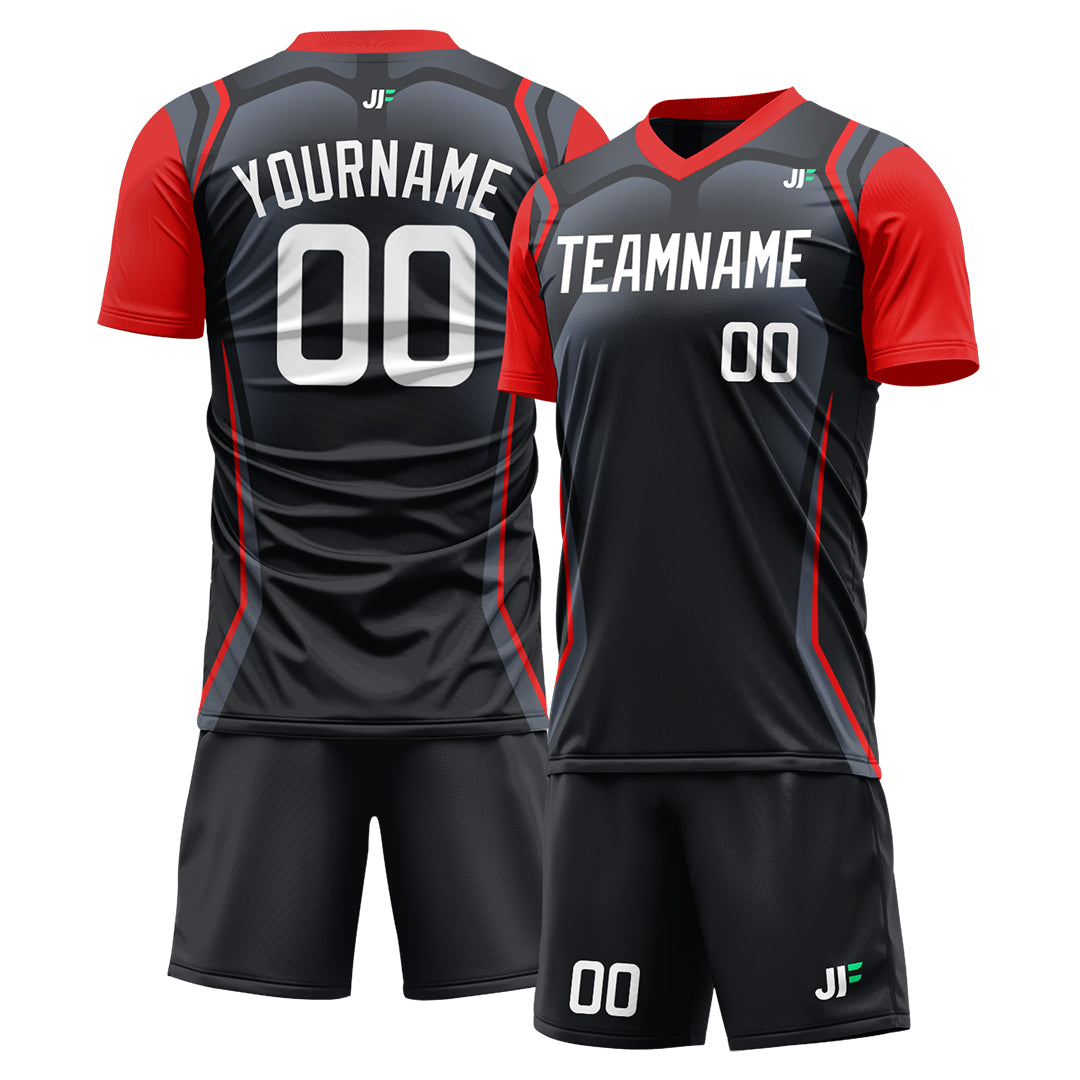 Custom Black Red Split Fashion Soccer Uniform Training Outfit Sportswear Jersey