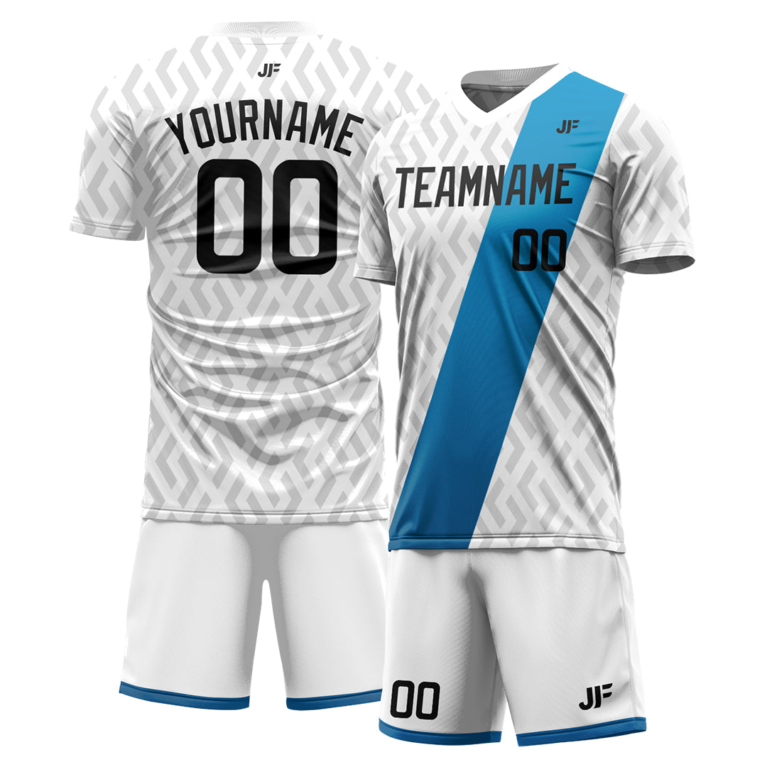 Custom White Blue Soccer Uniform Training Outfit Sportswear Jersey