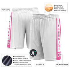 Custom Medium White Mesh Sports Basketball Shorts with Side Pockets