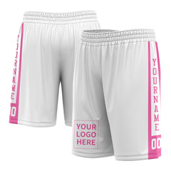 Custom Medium White Mesh Sports Basketball Shorts with Side Pockets