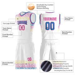 Custom White Basketball Uniform Print Athletic V Neck Mesh Jersey Design Your Own