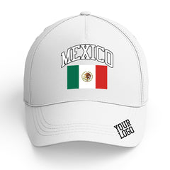 Custom White Baseball Cap Mexico Flag Adjustable Hat