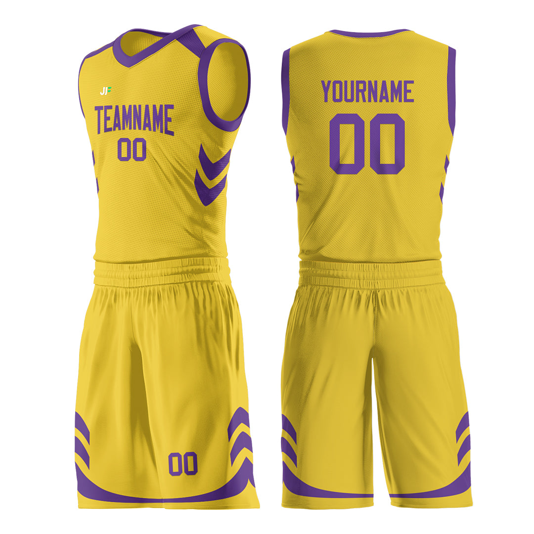 Custom Yellow Basketball Uniform For Adult Youth Fans Mesh Jersey