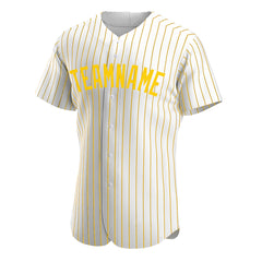 Custom Yellow Pinstripe Full Button Down Mesh Fans Special Edition Authentic Baseball Jersey