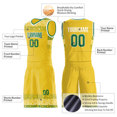 Custom Yellow Basketball Uniform Print Athletic V Neck Mesh Jersey Design Your Own