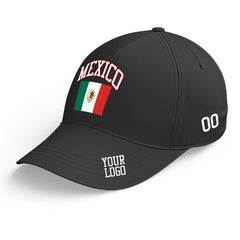 Custom Black Baseball Cap Mexico Flag Adjustable Hat