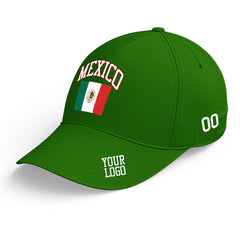 Custom Green Baseball Cap Mexico Flag Adjustable Hat