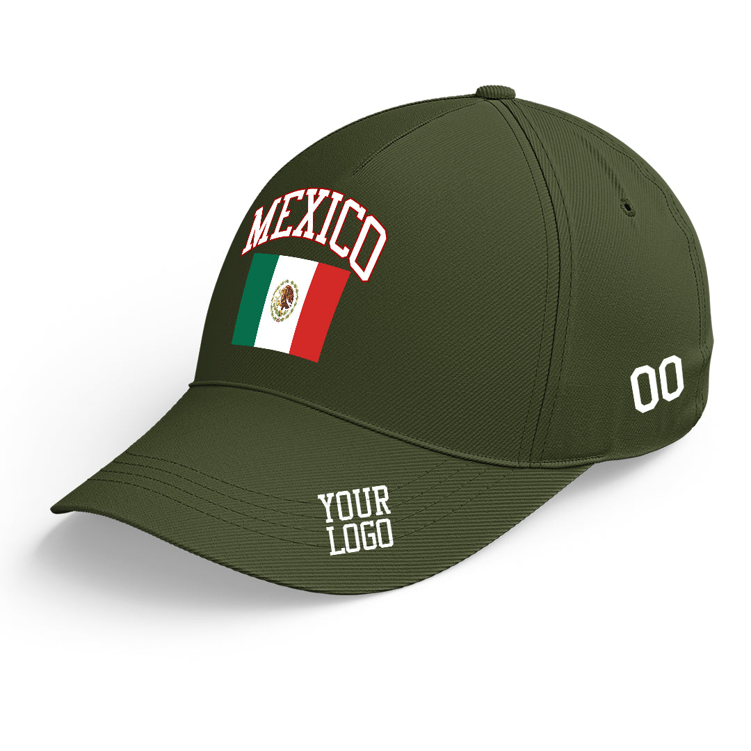 Custom Olive Baseball Cap Mexico Flag Adjustable Hat