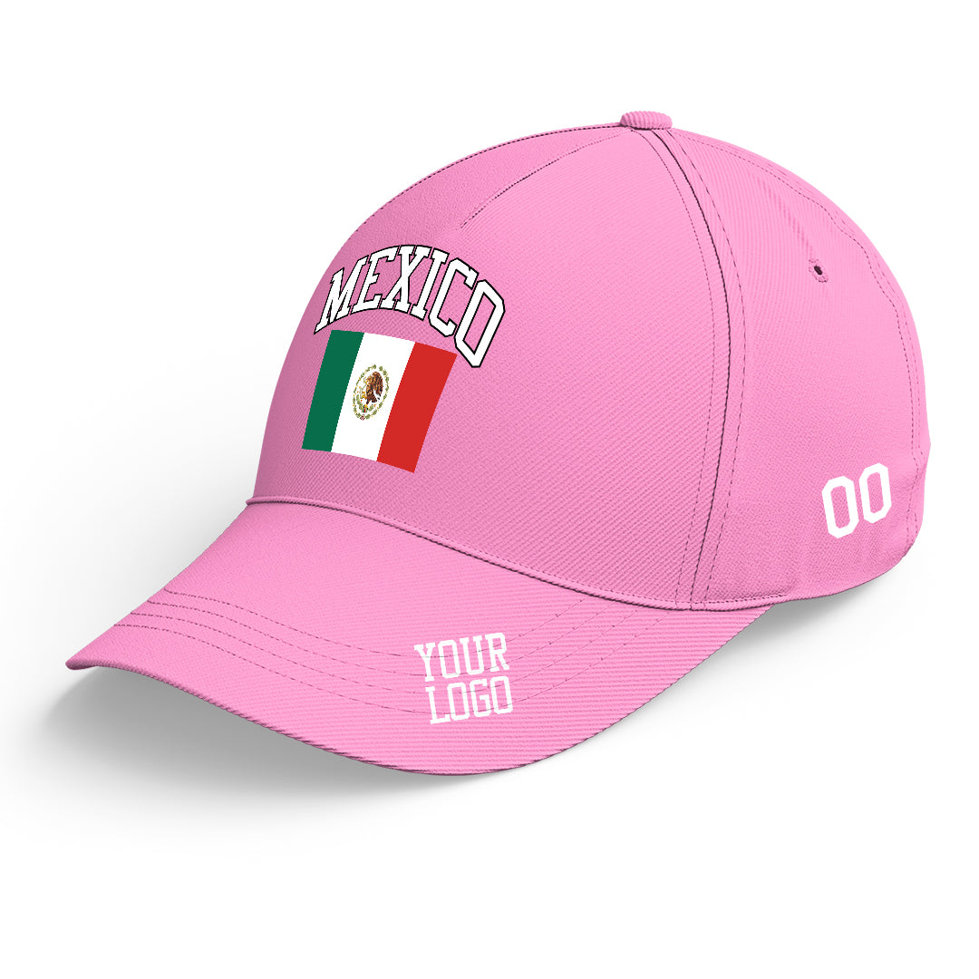 Custom Pink Baseball Cap Mexico Flag Adjustable Hat