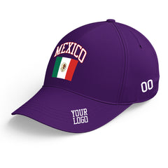 Custom Purple Baseball Cap Mexico Flag Adjustable Hat